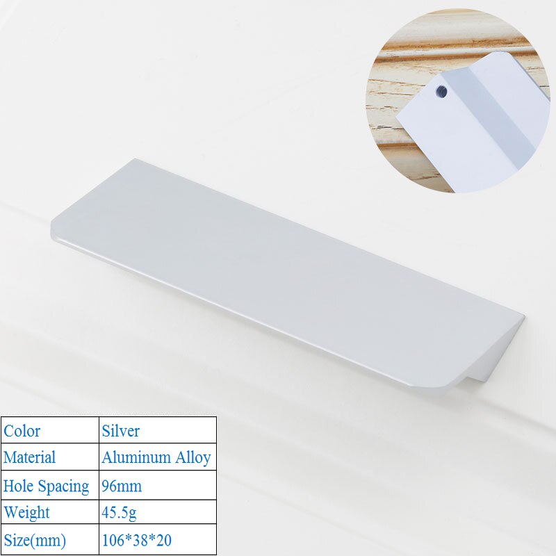 Aluminum Alloy Decorative Furniture Cabinet Hardware Handle Modern Simple Cabinet Closet Push Pull Black Silver Door Handles: Silver 6813-96mm
