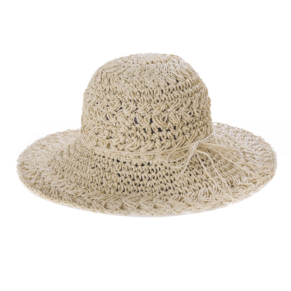 Kvinder foldbar hæklet strik halmblonde slips stor randen hat solbeskyttelse solhat udendørs streetwear sommer strandhue