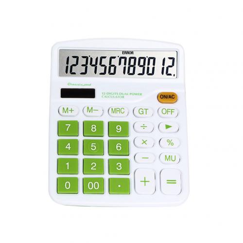 Calculadora de 12 dígitos, gran pantalla, batería de energía Solar, herramienta escolar para oficina en casa: green