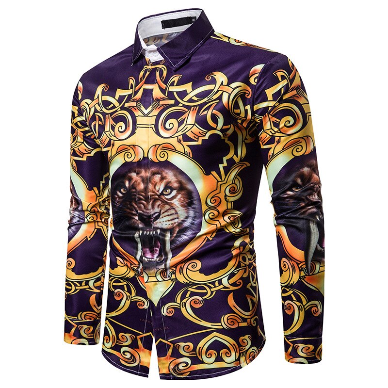 3d tryckta animal tiger herrskjortor casual långärmad camisa social shirt herr camisa hombre hip hop streetwear