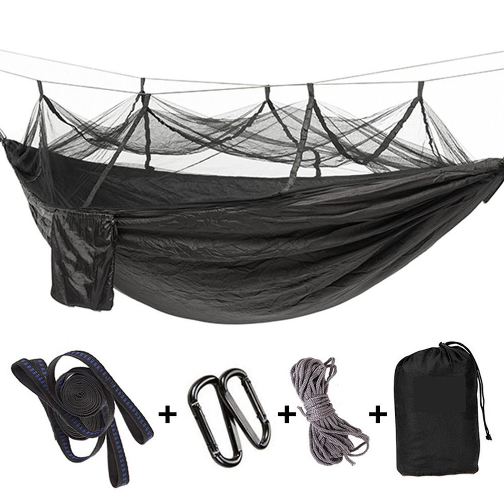 1-2 Person 260*140cm Camping Hammock Outdoor Mosquito Bug Net Portable Parachute Nylon Hammock for Sleeping Travel Hiking: black