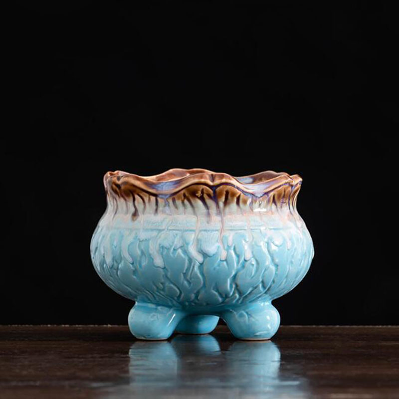 Kreative blau glasierte saftige Blumentopf große Durchmesser atmungsaktive Blumentopf Vase mit einem See Garten Garten Wohnkultur: verrotten