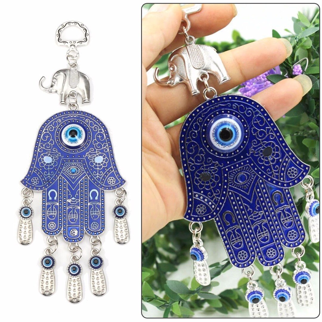 Turkish Blue Evil Eye Hamsa Hand Amulet Wall Protection Hanging Cars Home Decor