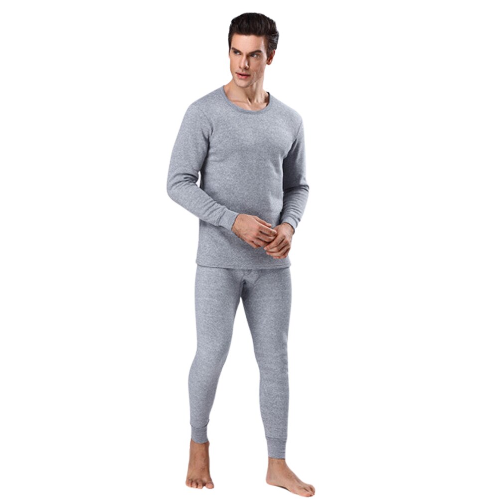 Conjunto de ropa interior de pantalón parte inferior larga parte superior cálida forrada de lana de invierno para hombre H9: Light Gray / XXL