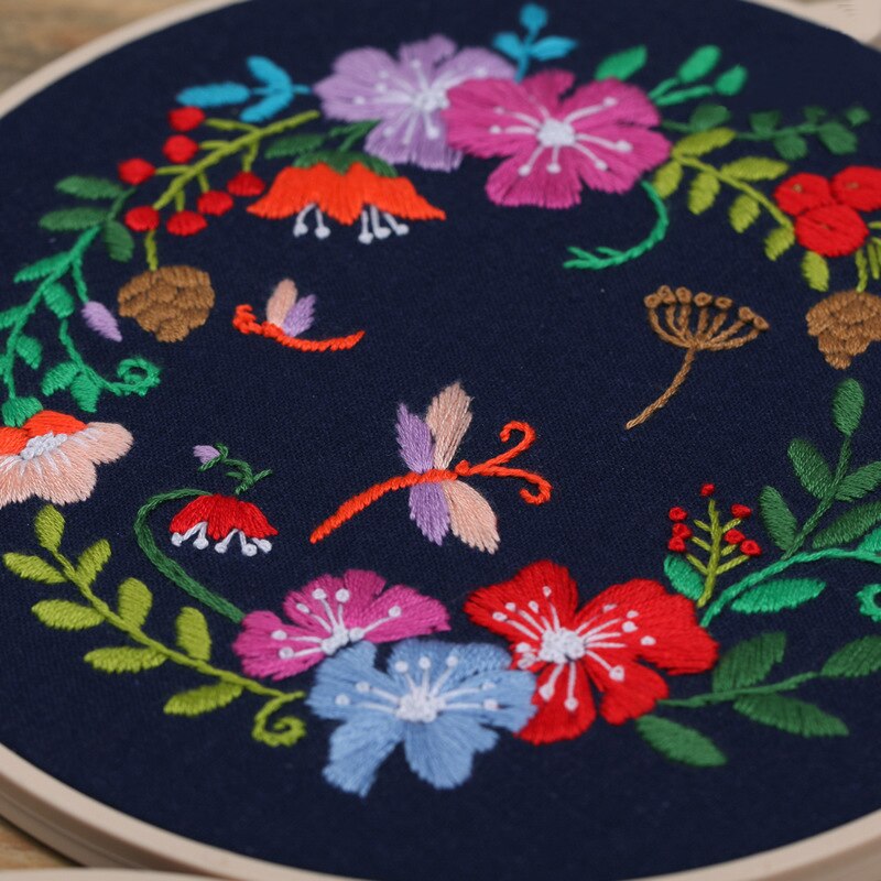 Broderi startpaket för nybörjare blommor diy korsstygns kit med broderiband