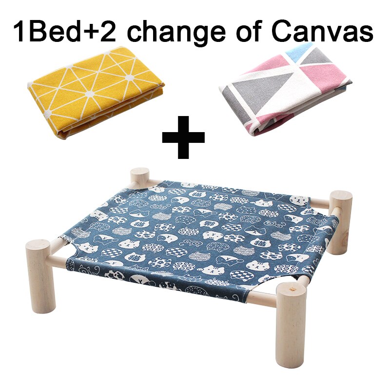 Hamaca desmontable de madera para cama de gato, cama gato radiador, camas perros pequeños, tumbona, esterillas, suministros para gatos, para dormir de verano: D 1Bed and 2Canvas