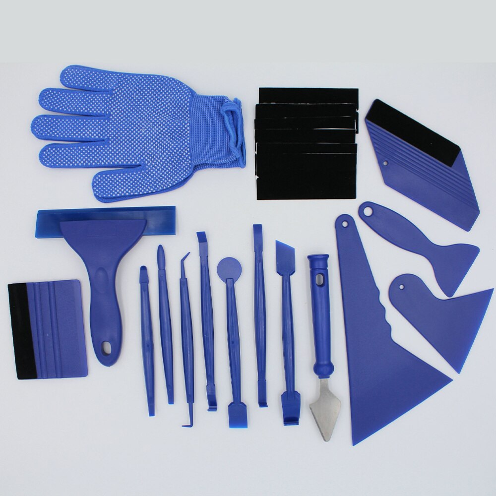 21PCS/Set Auto Tinting Film Scraper Squeegee Cutter Window Tint Tool Kit Vinyl Car Film Wrapping Tool Set (Blue)
