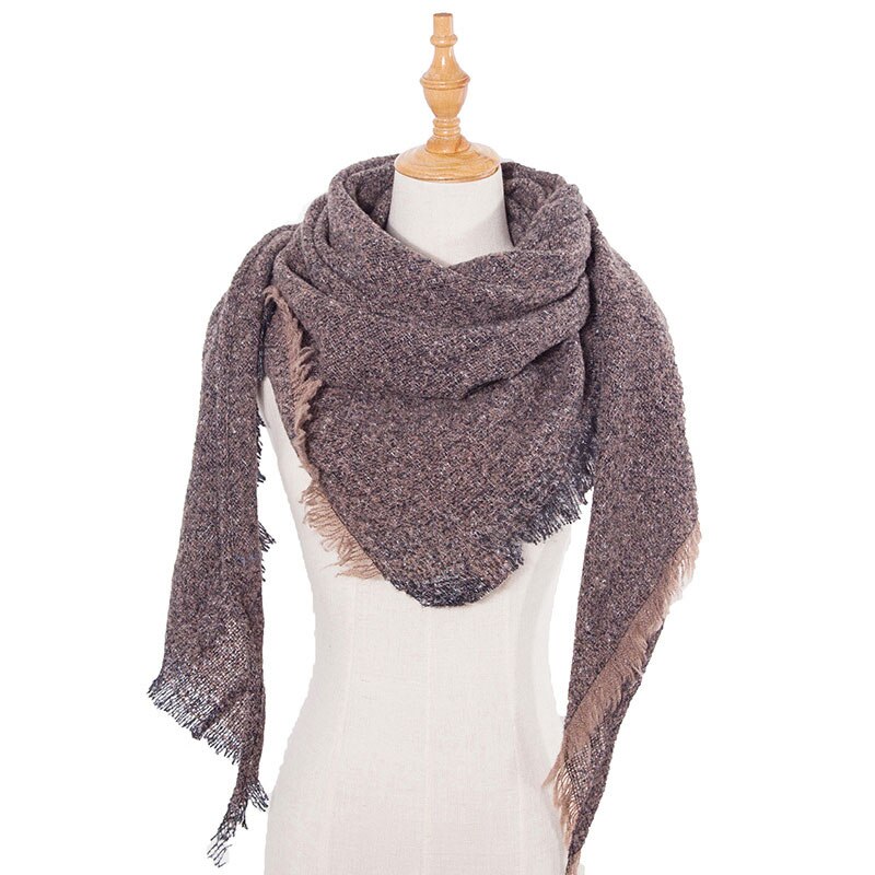 Women Winter Warm Scarf Knit Pashmina Bandana Solid Female Warm Triangle Double Size Scarves Blanket Shawls And Wraps Bufanda: Brown