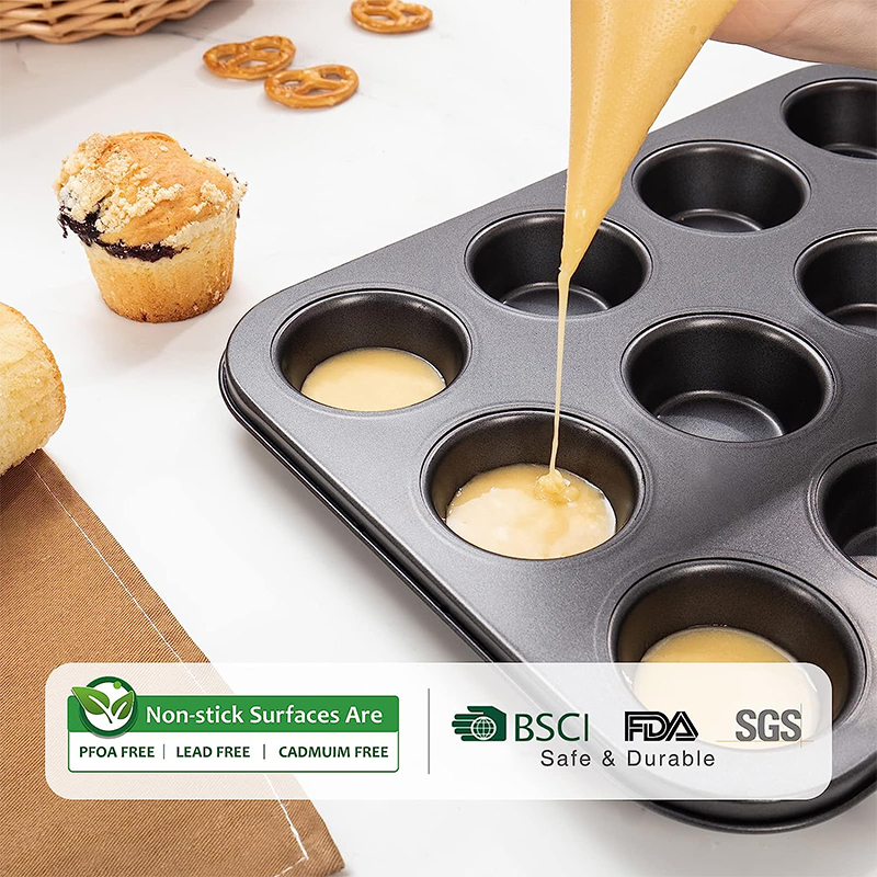 LMETJMA Muffin-Tablett, Cupcake-Backform, 12 Tassen, antihaftbeschichtete Cupcake-Pfanne, Kohlenstoffstahl-Muffin-Dosen, Cupcake-Backform JT161