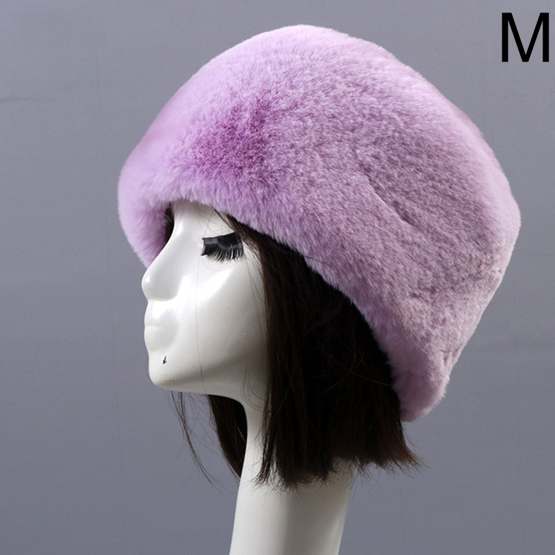 Moda Rrabbit Faux futro kozak styl rosyjski kobiety zimowe miękkie czapki narciarskie ciepłe okrągłe płaskie czapki kobiece nakrycia głowy: M