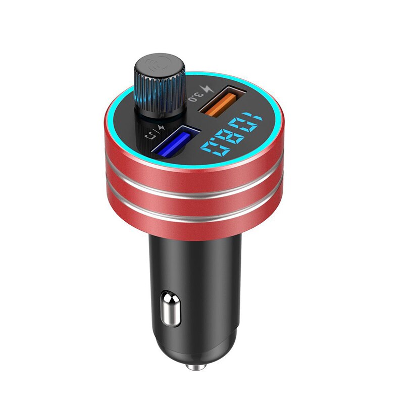 Bluetooth 5.0 Fm Transmitter Car Kit MP3 Modulator Auto-oplader QC3.0 Dubbele Usb Met Led Rooster Screen Eq Modus: Red