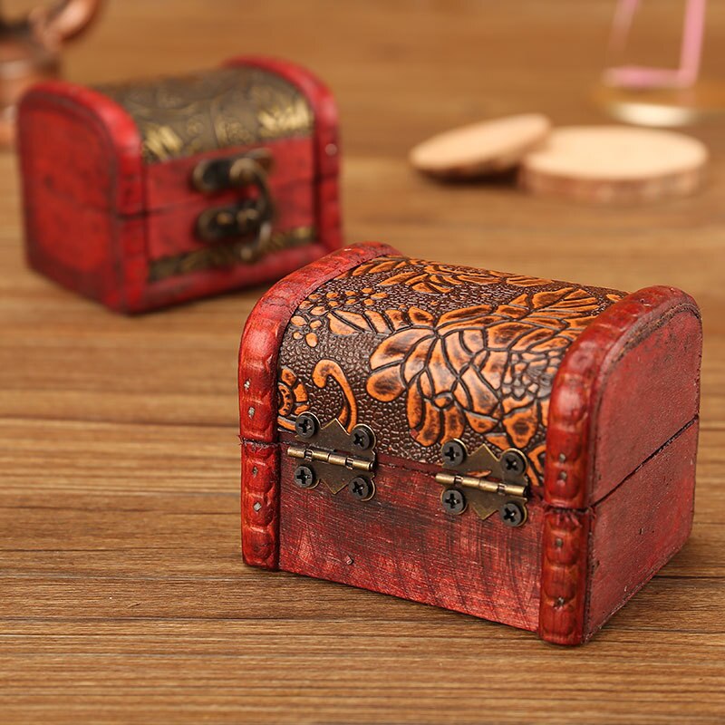 Retro Kleine Houten Opbergdoos Met Slot Bloem Patroon Sieraden Armband Make Holder Organizer Box Sieraden Schat Borst Case