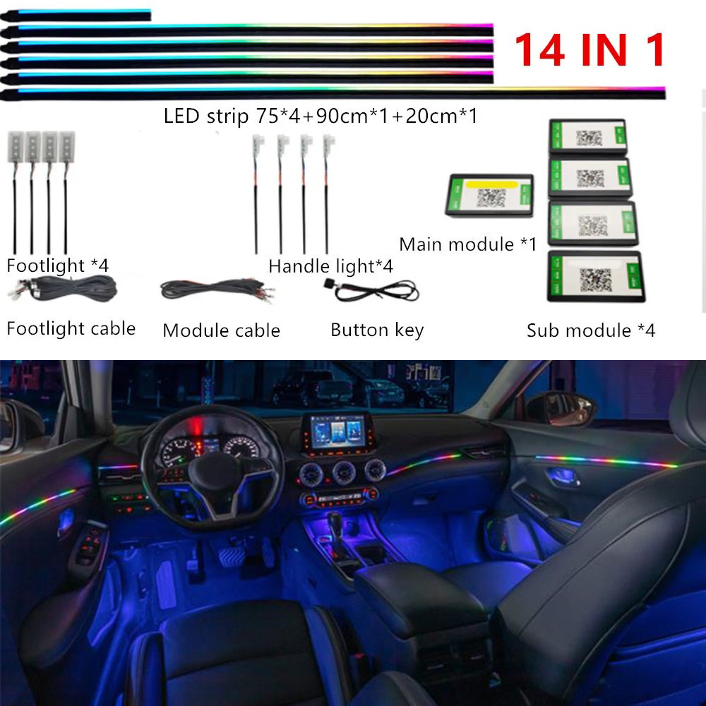 Luz ambiental LED sinfónica para coche 64 RGB guía de luz acrílica Interior atmósfera de decoración de coche de fibra óptica 18/14/10/6 en 1 Universal