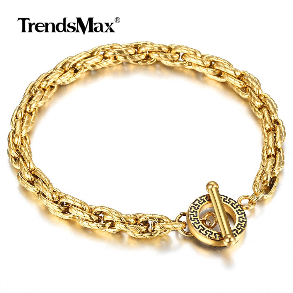 6mm Gold Filled Stainless Steel Bracelet For Men Women Twisted Cable Link Chain Toggle Unique Jewelry TBS012