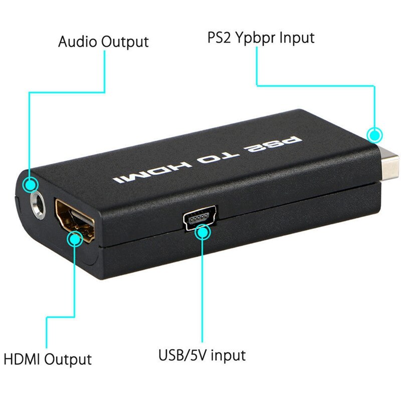 PS2 to HDMI Video Converter AV Adapter w/ 3.5mm o Output for HDTV Monitor