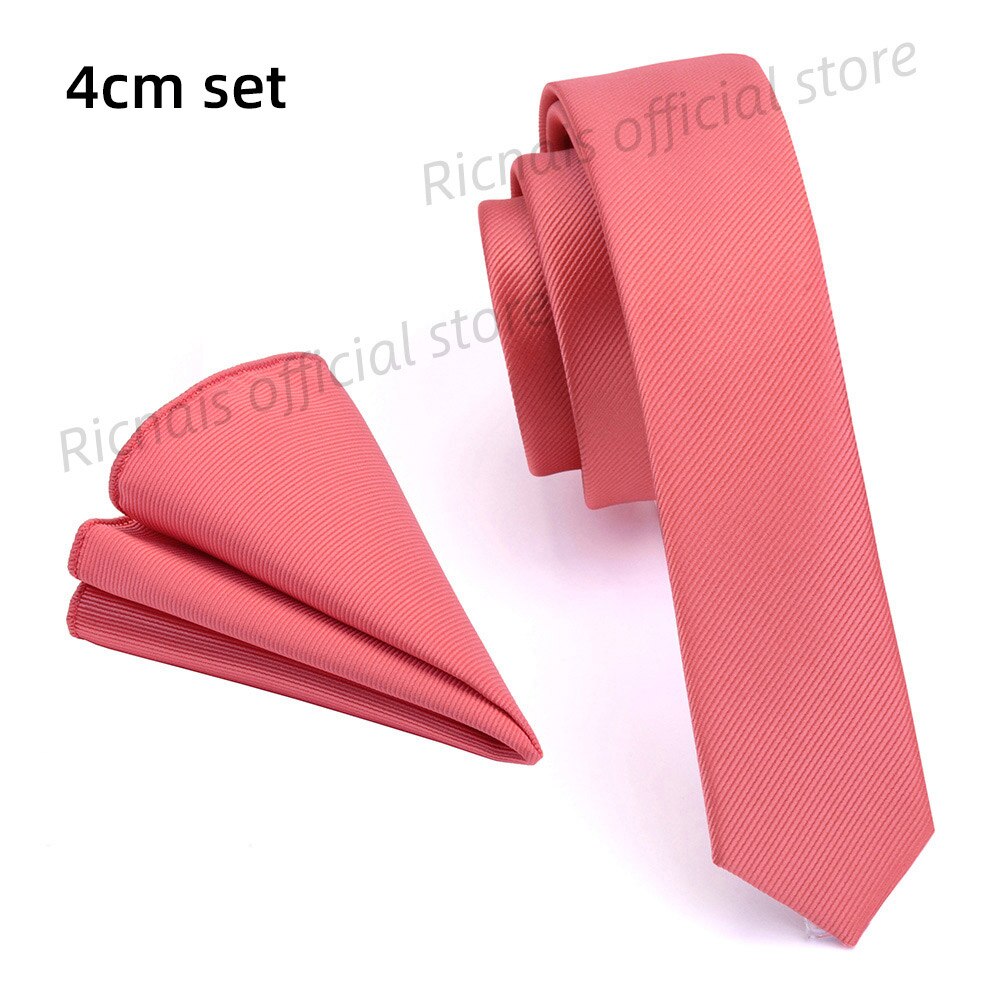 Ricnais-Corbata ajustada de 4cm para hombre, conjunto de pañuelo de Color liso rojo y amarillo, para y boda: Rojo coral