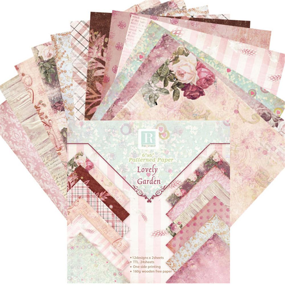 24pcs/set DIY Album Background Paper Scrapbook Background Paper Card Making Background Paper 6'' Single-Sided Pattern Paper: 19