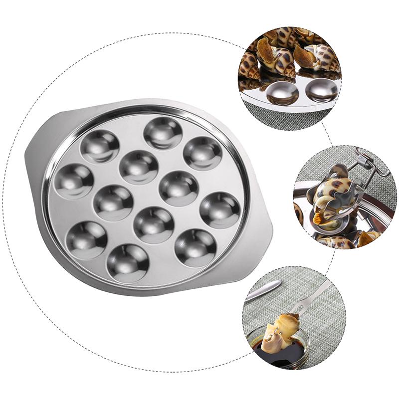 Rustfritt stål snegleplate 12 skrog conch serveringsplate metall grille escargot tallerken sjømatte bakeplate serveringsfat