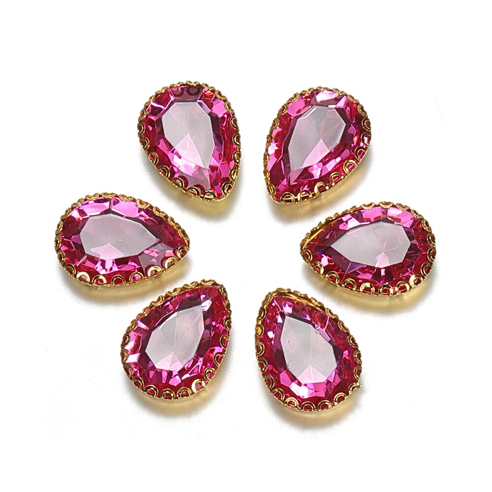 50 pçs 14x19mm gota forma cristal strass cabochon contas bezel remendo para diy jóias fazendo acessório artesanato artesanal material: Hot pink