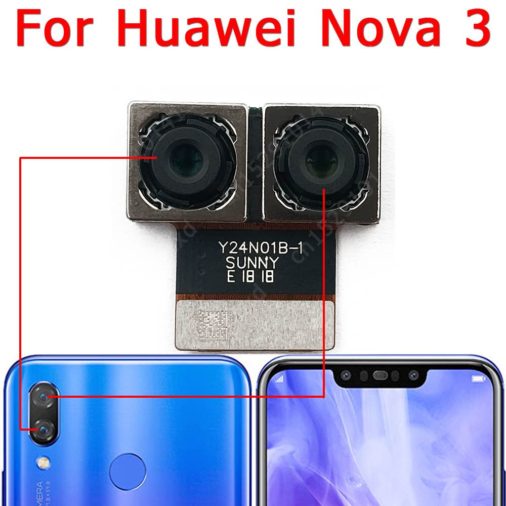 Alkuperäinen taka-etukamera huawei nova 3 3e 3i takapuoli pieni etu takaselfie kamera moduuli flex korjaus varaosat: Nova 3 takaisin