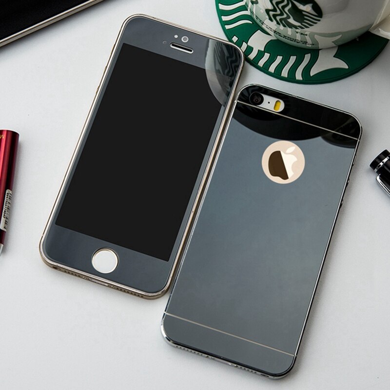 Front+Back Protective Plating Mirror Tempered Glass Film For Apple iPhone4 4S 5 5S SE 6 6S 7 8 Explosion-Proof Screen Protectors: Black / For iPhone 7 8