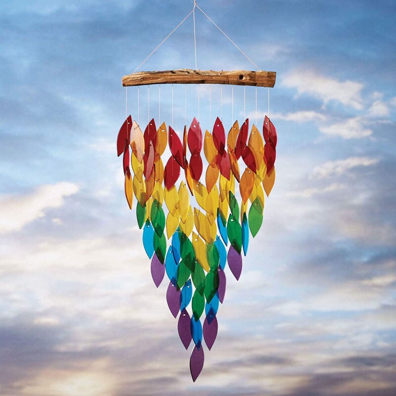 Rainbow fall leaf wind chime Dream Catcher floating wood Hanging Wind Chimes outdoor teak nordic Ornament Garden Bedroom Decor