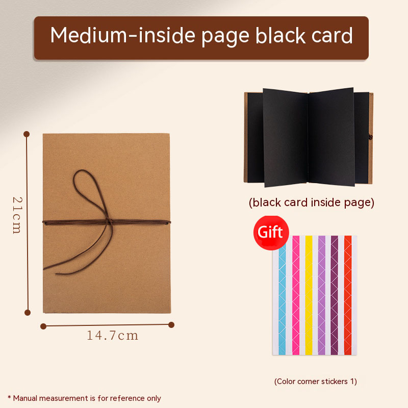 Álbum de fotos plegable de 16 hojas, libro de órgano hecho a mano, tapa dura, almohadilla de dibujo Kraft, papel, álbum de fotos de aniversario: Negro