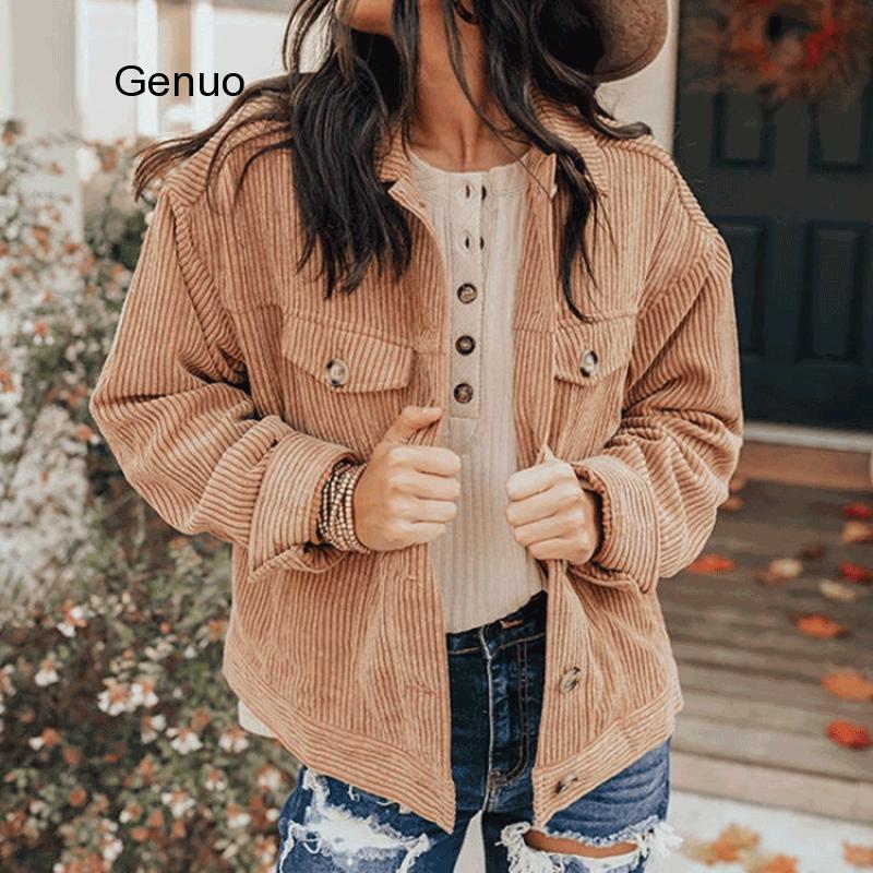 Harajuku corduroy jassen voor dames, winter- en herfstjassen, casual jassen voor dames, effen kleuren, losse bovenkleding.