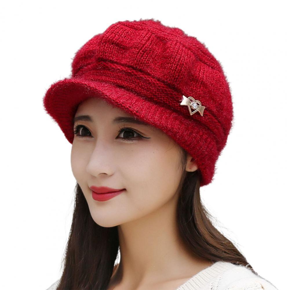 Hat Sun Protection All Match Cap Peaked Autumn Winter Pure Color Knitting Peaked Accessories: Red