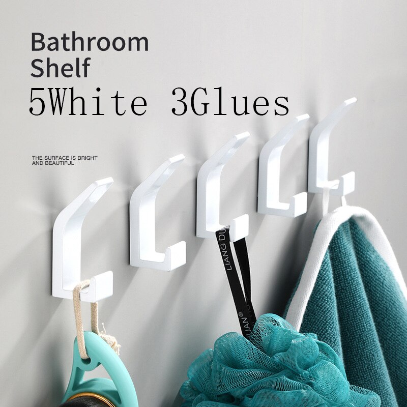 Gancho Doble para ropa de baño, perchero para bata de dormitorio, accesorios de cocina para sala de estar, color blanco y negro, sin perforación: White 5PCS