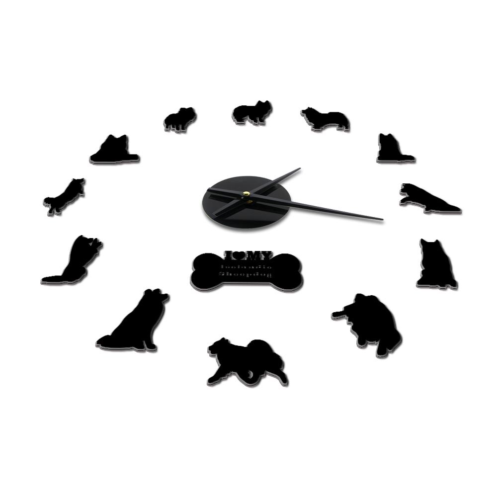 Grande horloge murale 3D suspendue en acrylique, grand décor scandinave de mouton, Surface de miroir, bricolage, Portrait de chiot pour amoureux des chiens, muet