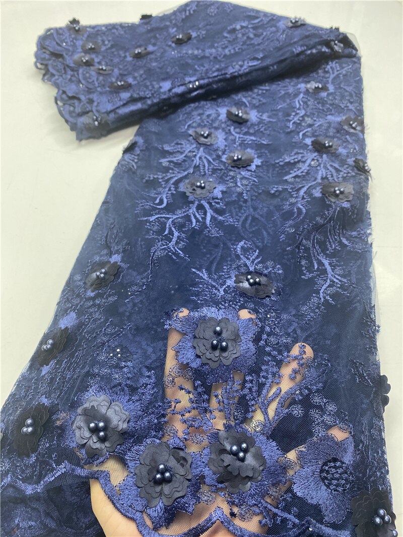 Nigerian Lace Fabrics Beaded Lace Material Embroidered African Tulle Lace Fabric For Wedding Sewing YA3644B-2