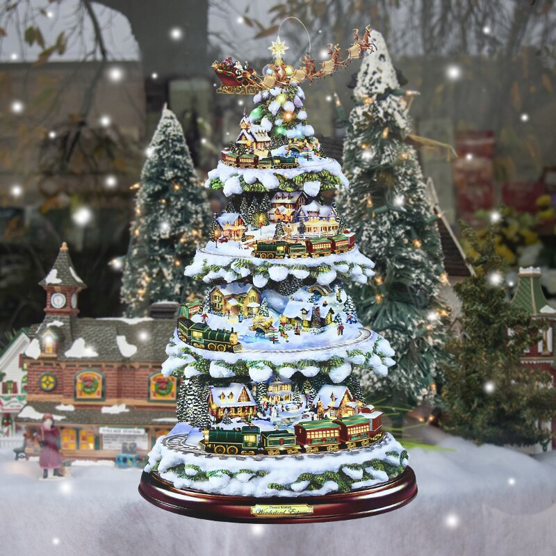 1Pc Christmas Tree Rotating Sculpture Train Decorations DIY Window Paste Stickers Year Home Decals Murals Decoration