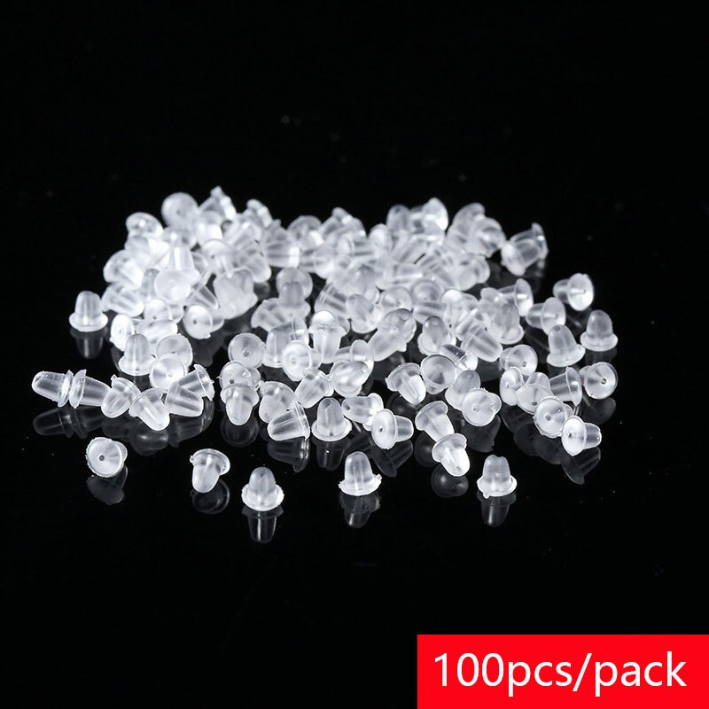 Lote de pendientes de poste de acero inoxidable blanco, 100 unidades, pasadores de Base con tapón para pendientes, reverso de oreja para joyería DIY, soporte de cabujón: earring back