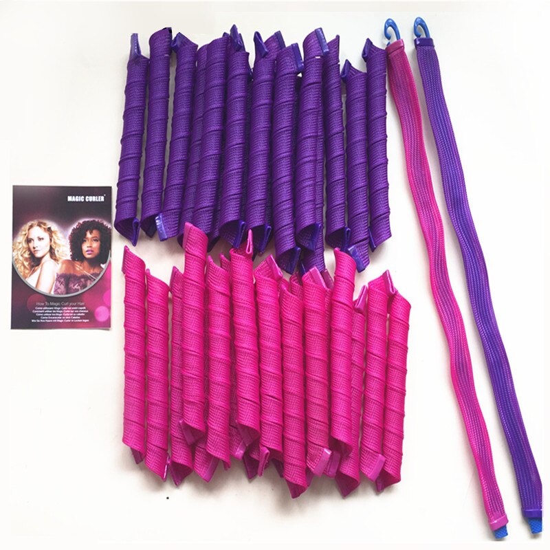 Bigoudis magiques en spirale de 55cm, 40 pièces/paquet, Kit de coiffure sans chaleur, rouleau pour cheveux longs, pour la plupart des types de coiffure: purple and rose
