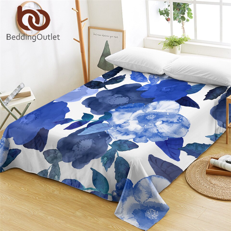 Beddingoutlet bloemen beddengoed aquarel kunst plat laken blad spreien 1- stuks blauw beddengoed drape de lit