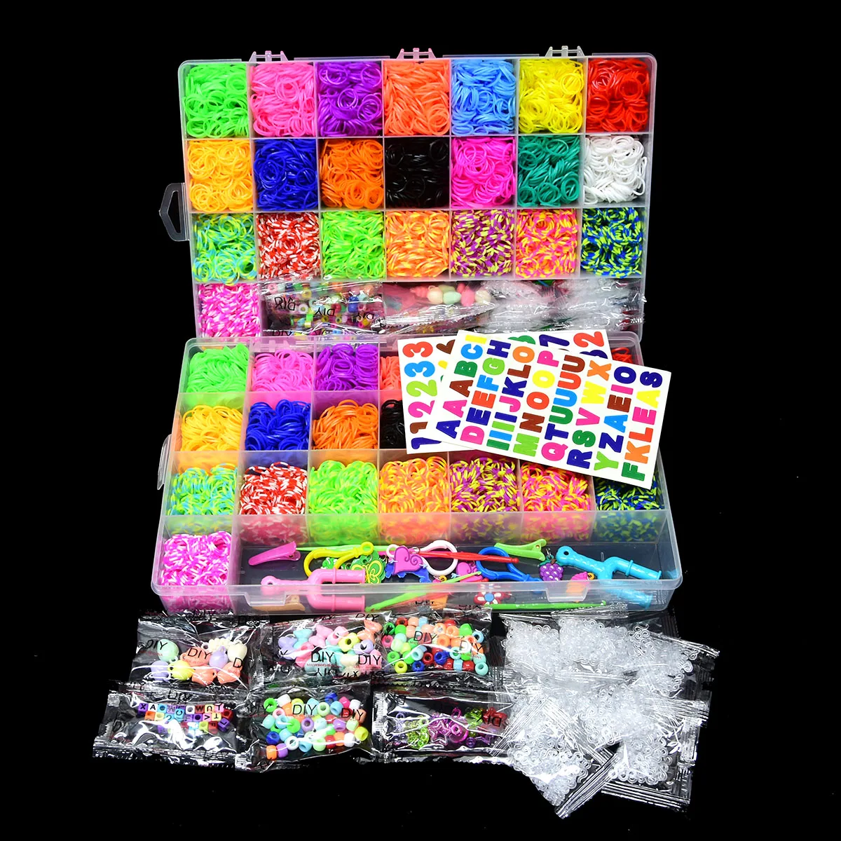 Ensemble de bandes de métier à tisser en caoutchouc pour enfants, bracelet en silicone, bande de tissage élastique, artisanat d'art pour enfants, kit de boîte de rangement de jouets, bricolage