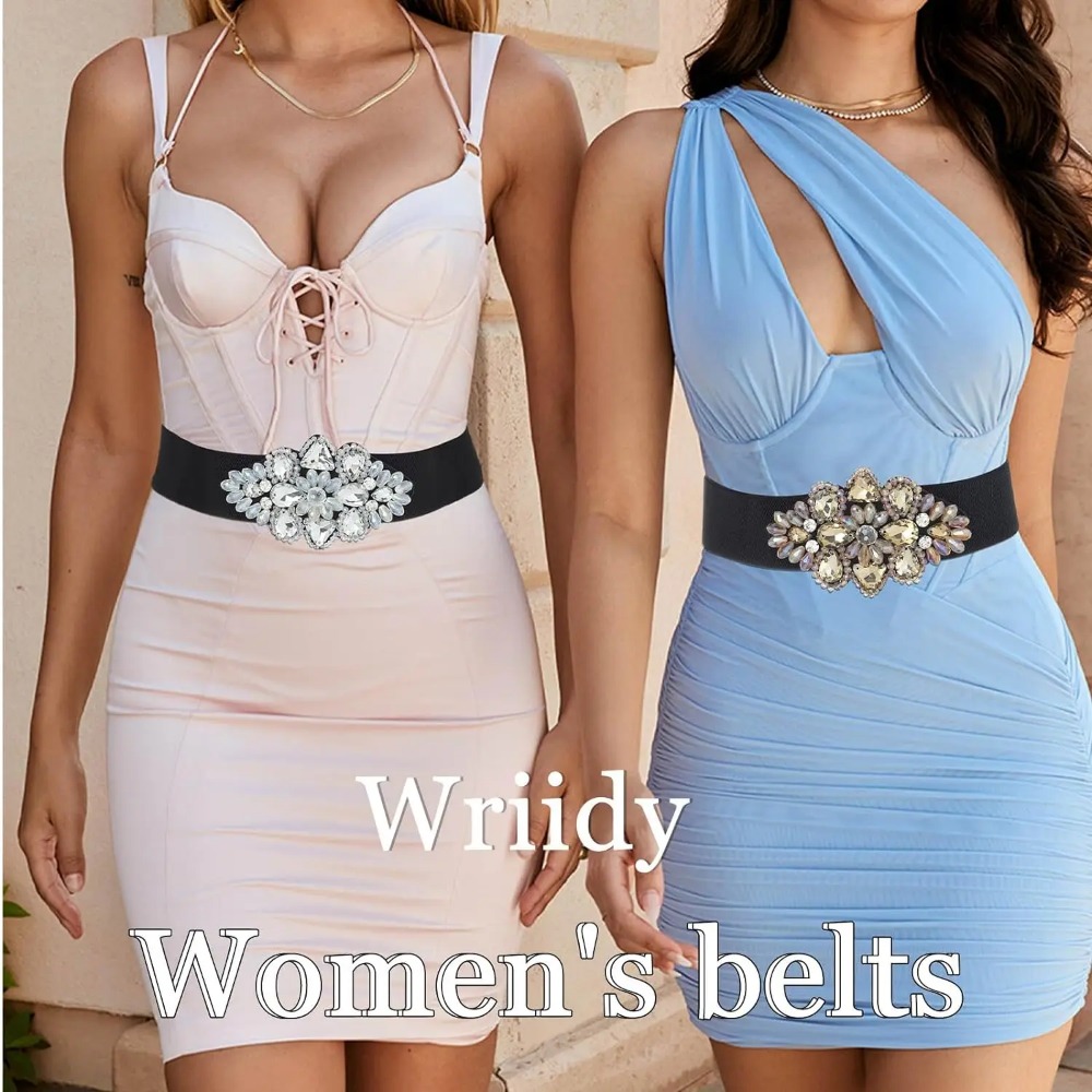 Cintura elastica con strass cintura elasticizzata da donna nera accessori per gioielli in vita con fiori di cristallo larghi per ragazze d'oro per il vestito