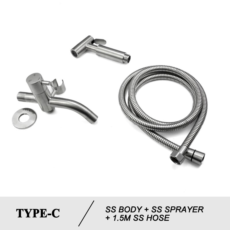 Stainless Steel Toilet Hand Held Bidet Faucet Sprayer Bidet Set Sprayer Toilet Spray Bathroom Self Cleaning Shower Shattaf Tap: C Set with SS Hose