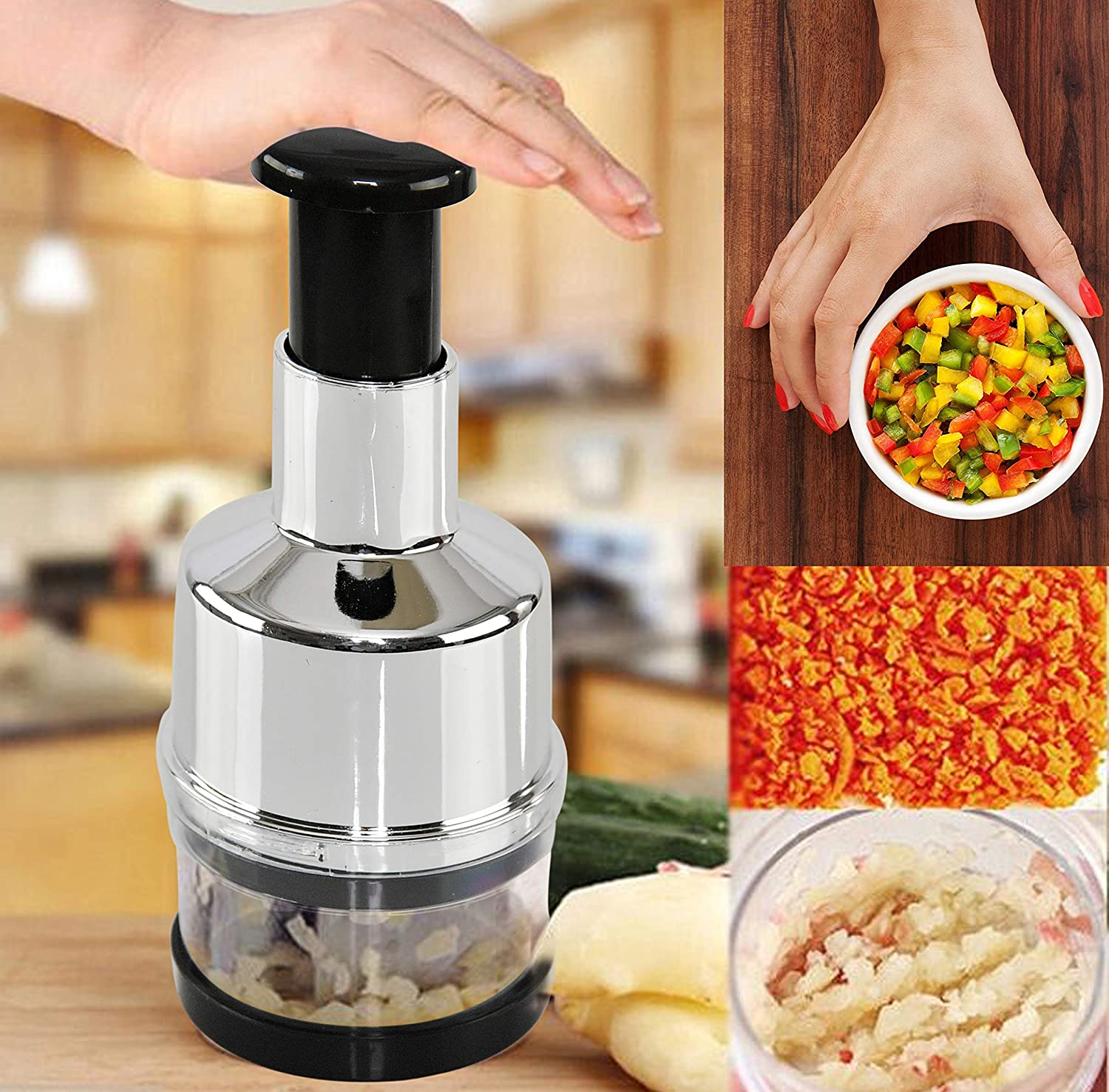 Food Chopper Vegetable Chopper and Slicer Dicer Manual Mini Hand Chopper Onion Garlic Mincer with Cover