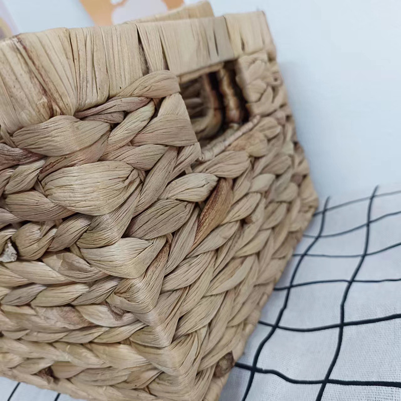 Cestas de mimbre de jacinto de agua con asas integradas, solución de almacenamiento versátil para el hogar, oficina, dormitorio, escritorio, organizador de cajones