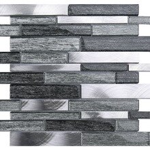 Interlocking Black Gray Glass Mosaic Kitchen Tile Silver Metal Aluminum Bathroom Wall Tiles FT007