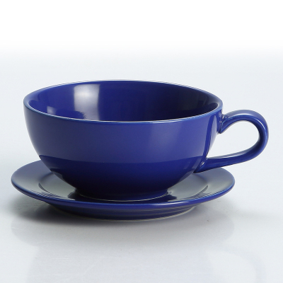 Ins farverigt kaffesæt underglaseret procelæn americano cappuccino latte art kaffekop og underkop 250ml: Dyb blå