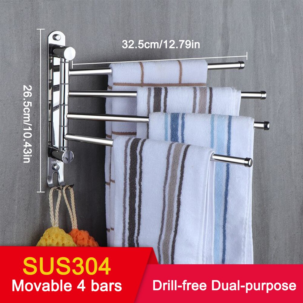 Rvs Swivel Handdoekenrek 3/4/5 Armen Handdoek Bar Met 2 Haken Wall Mounted Handdoek Hanger Voor Badkamer