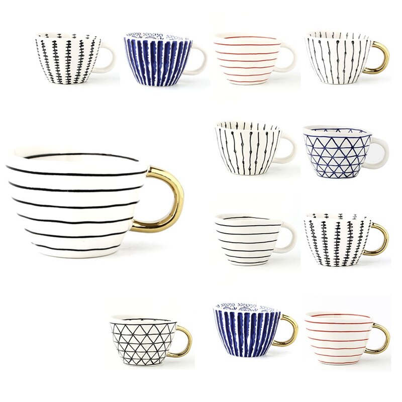 Geometric Ceramic Cup Hand Painted Capacity Water Handle Cup Irregular Milk Office Coffee Cup Home Decor