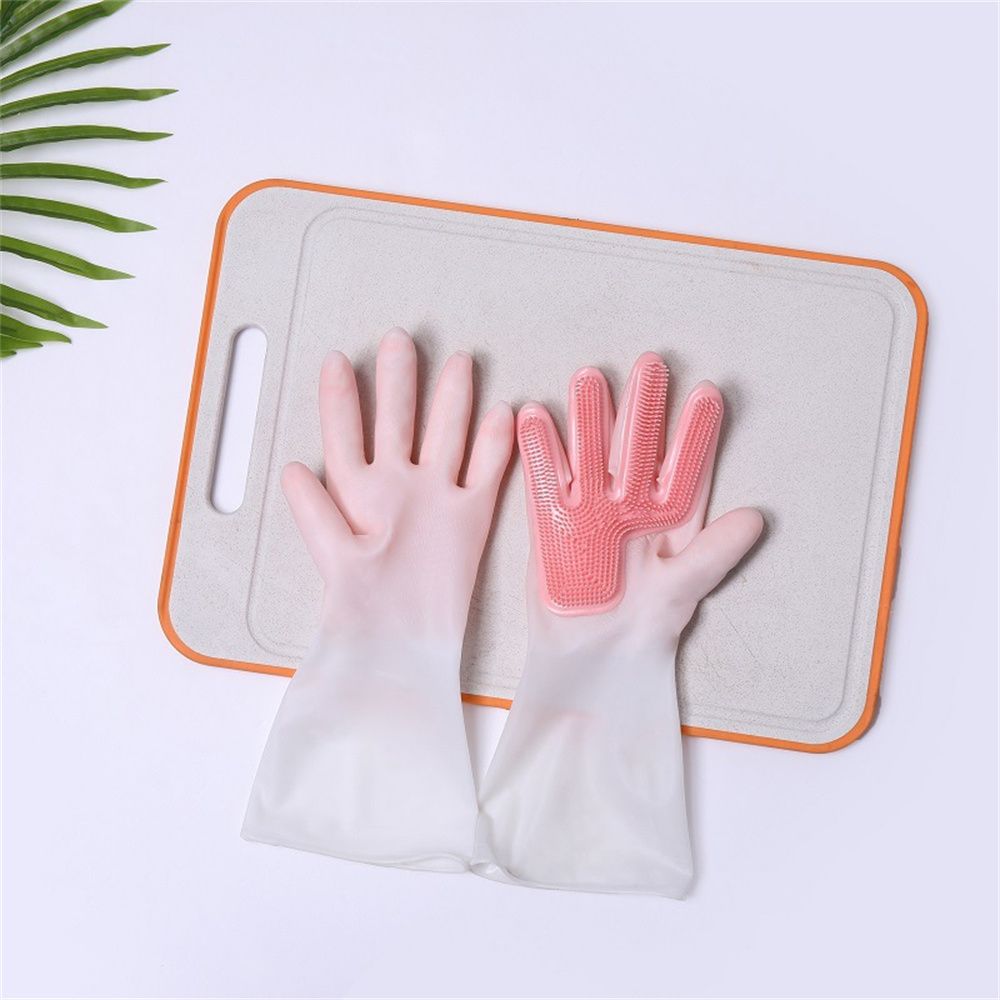 Durable Multifunction Washing Gloves Cleaning Housework Dishwashing Tools Silicone Dishwashing Gloves Cleaning Gloves: Pink plus velvet / L