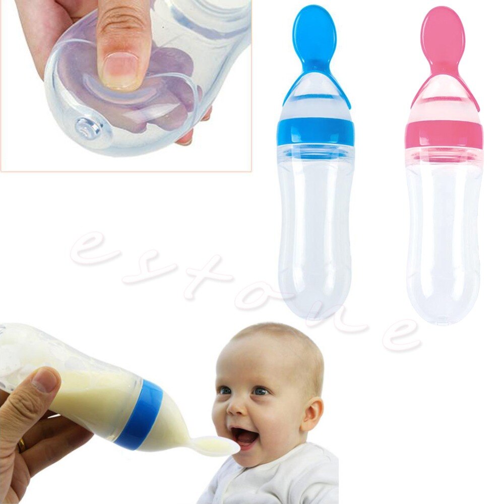 1pc spædbarn baby silikone fodring med ske føder mad ris korn flaske