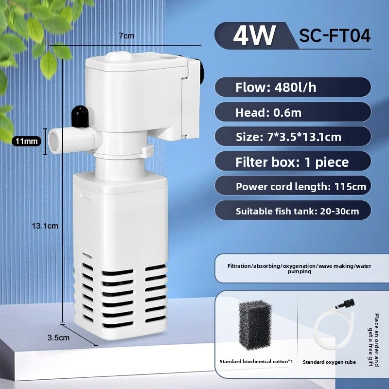 Silent Three-in-One Fish Tank Filter Pump Built-In Oxygenator Aquarium Water Circulation System Small Size Home Goods: Red