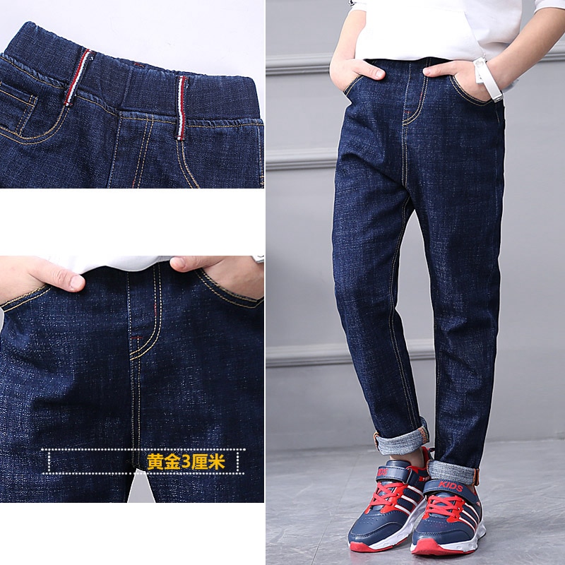 Baby Jeans Solid Blue Denim Trousers for Big Boys Casual Washing Blue Jeans Loose Children Long Pant Fat Boy Clothes