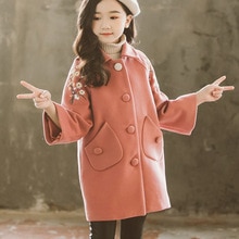 Korean Winter Overcoat Woolen Coat Baby Girls Warm Thickening Tops Lapel Flower Pattern Kids Children Outwear Clothing